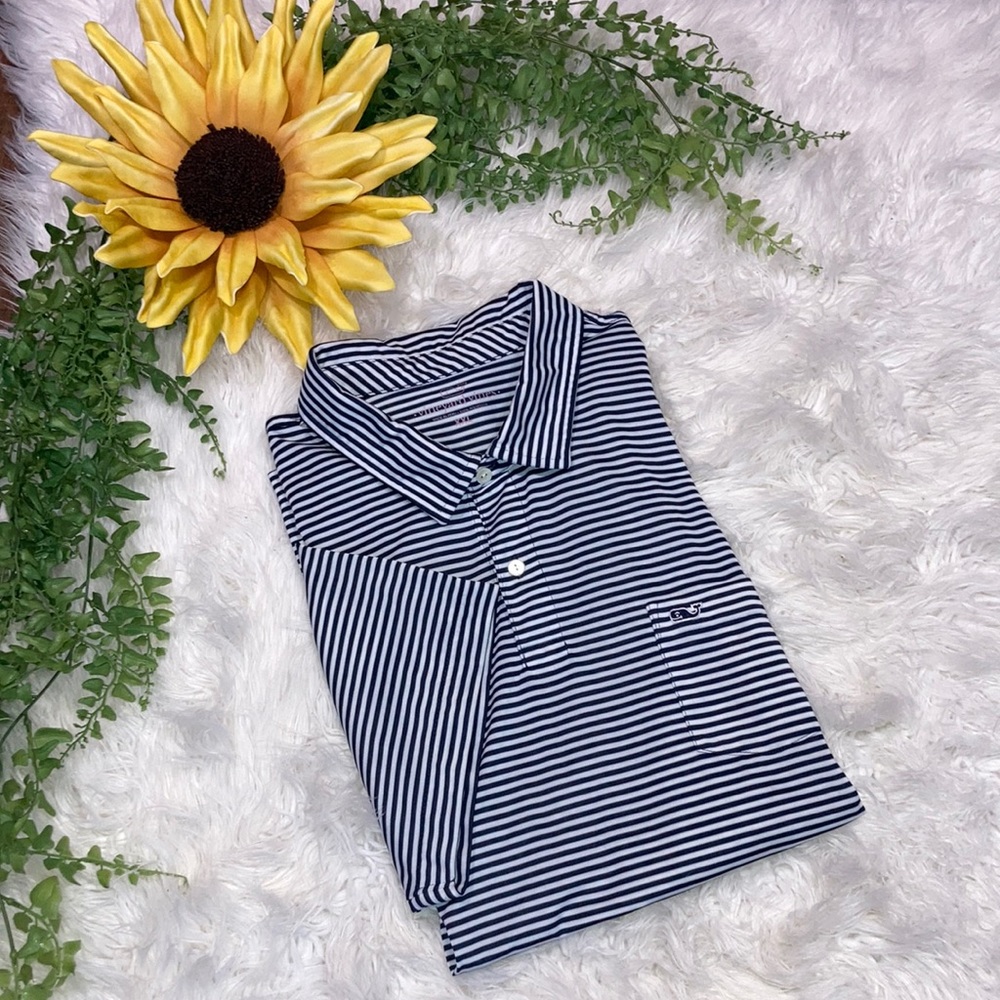 Vineyard Vines Navy and White Striped Polo